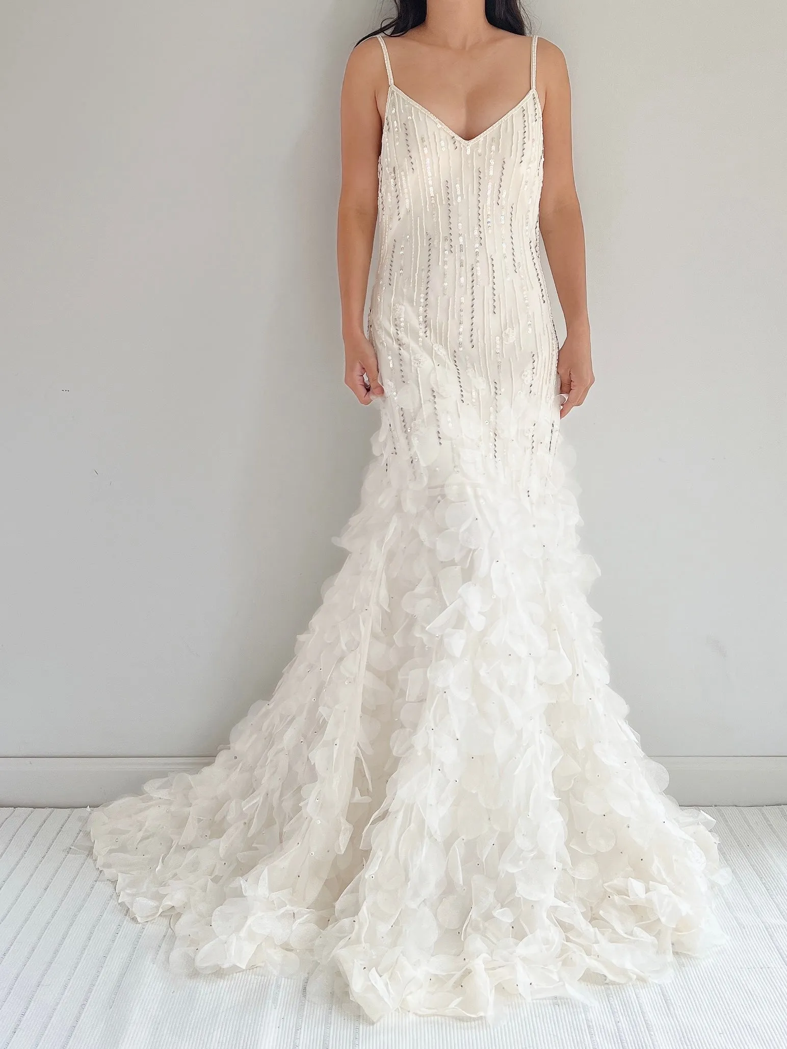 Vintage Chiffon Petal Beaded Dress - S/M