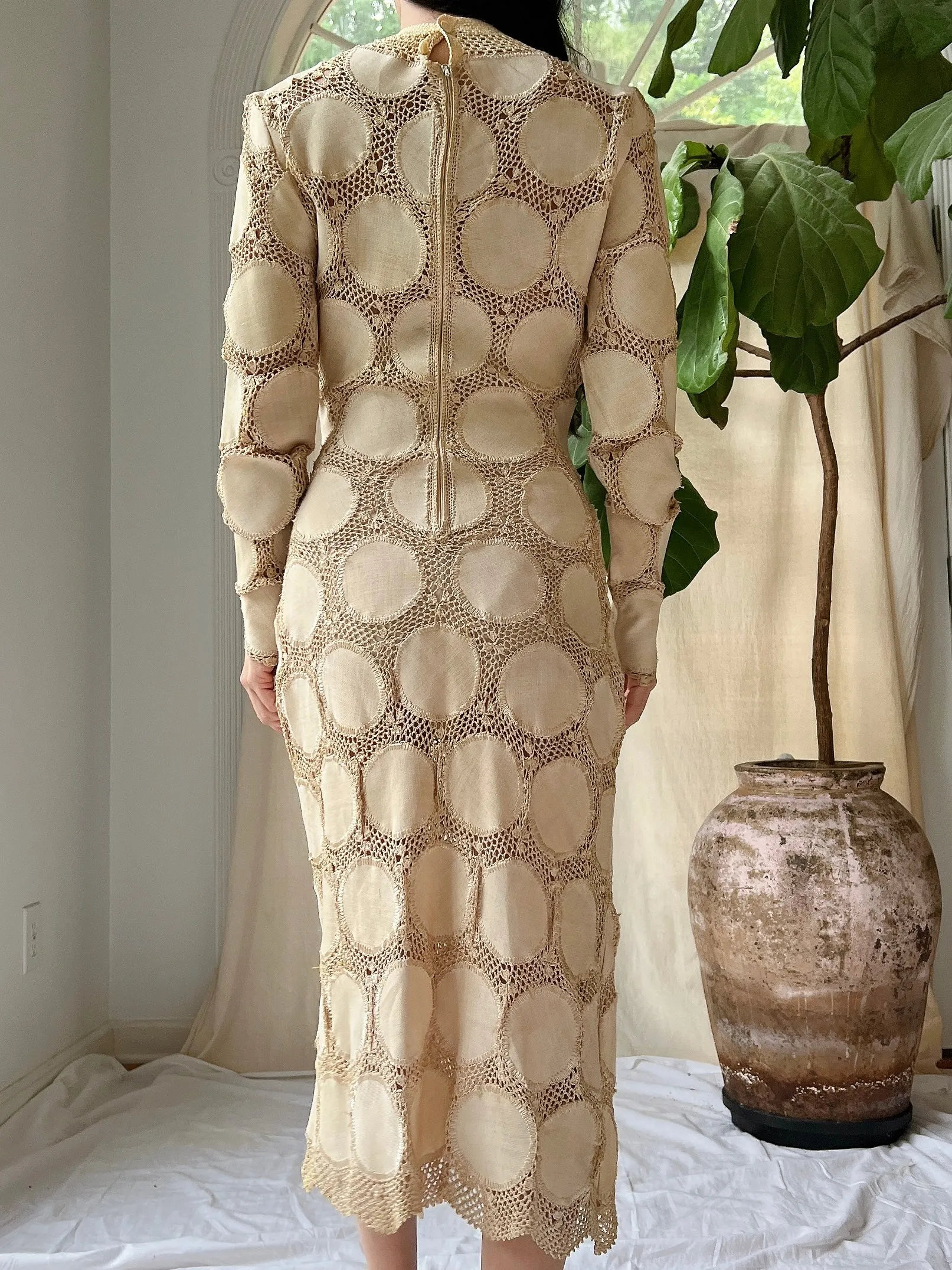 Vintage Crochet Circle Patterned Dress - XS