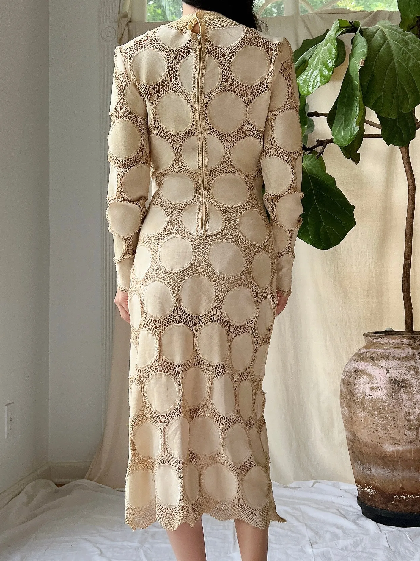 Vintage Crochet Circle Patterned Dress - XS