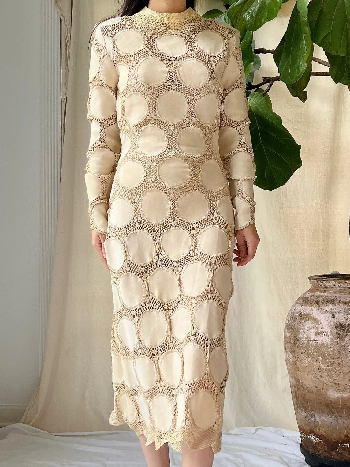Vintage Crochet Circle Patterned Dress - XS