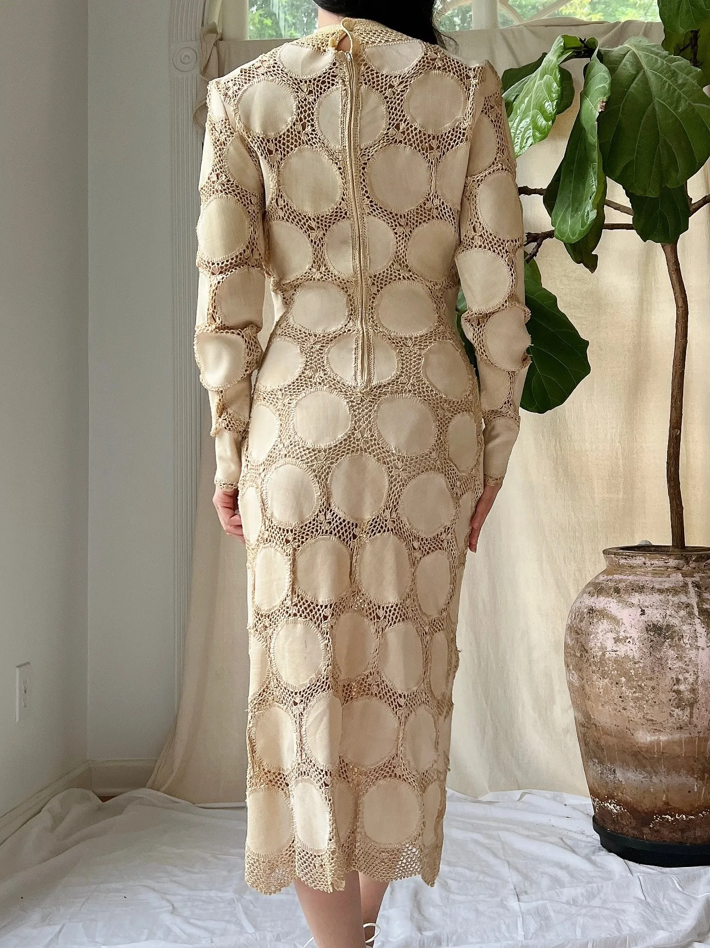 Vintage Crochet Circle Patterned Dress - XS