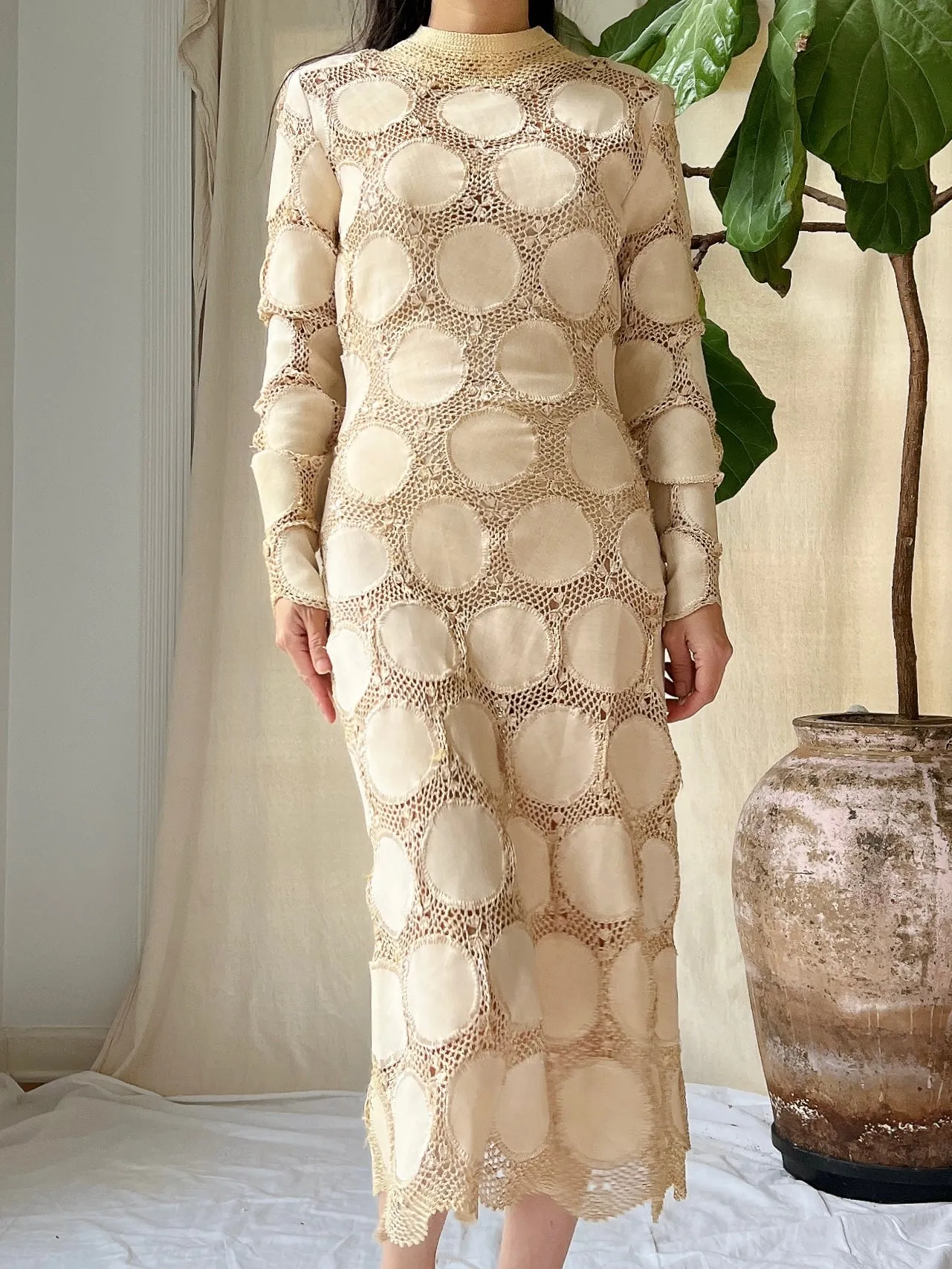 Vintage Crochet Circle Patterned Dress - XS