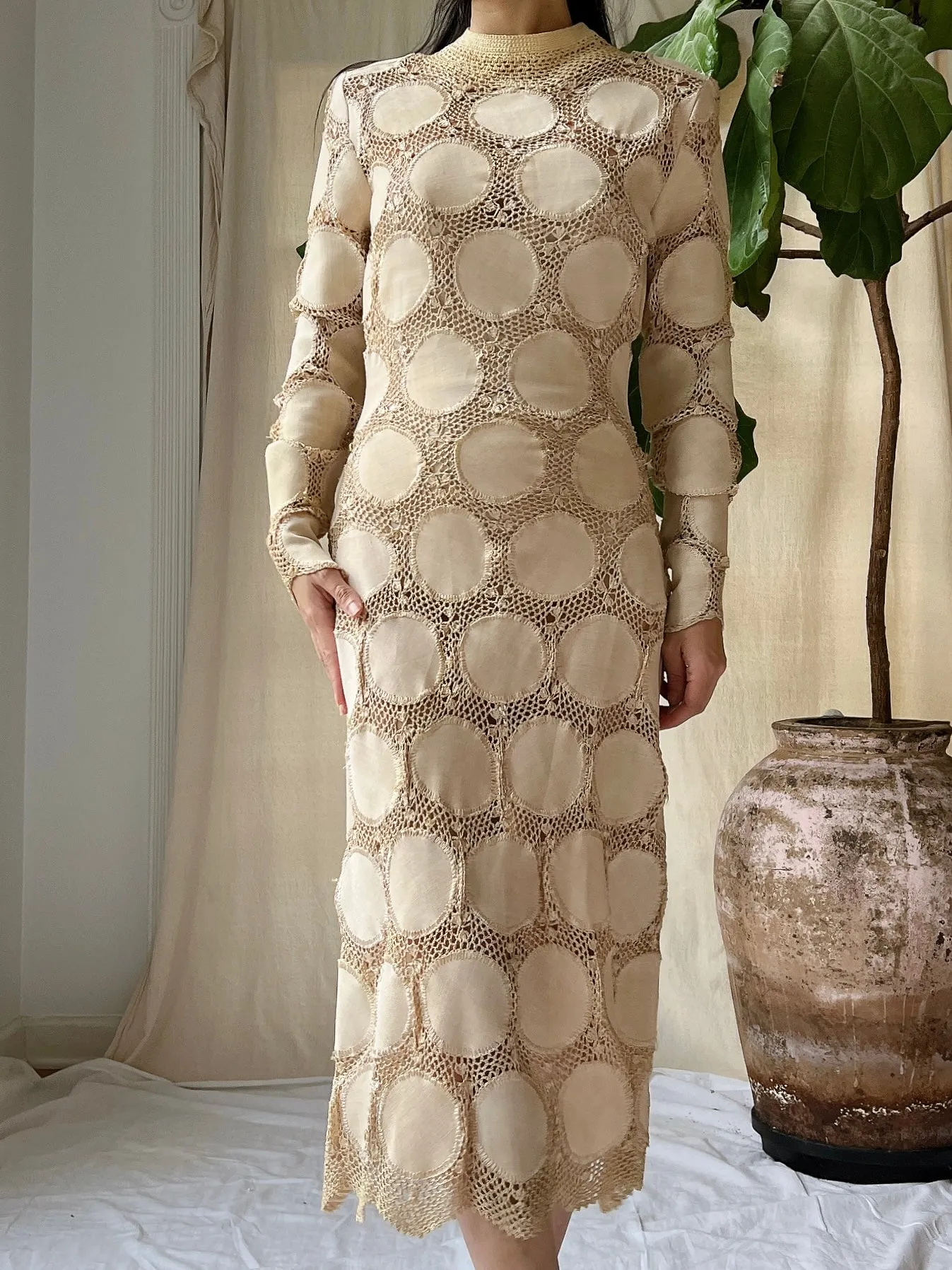 Vintage Crochet Circle Patterned Dress - XS