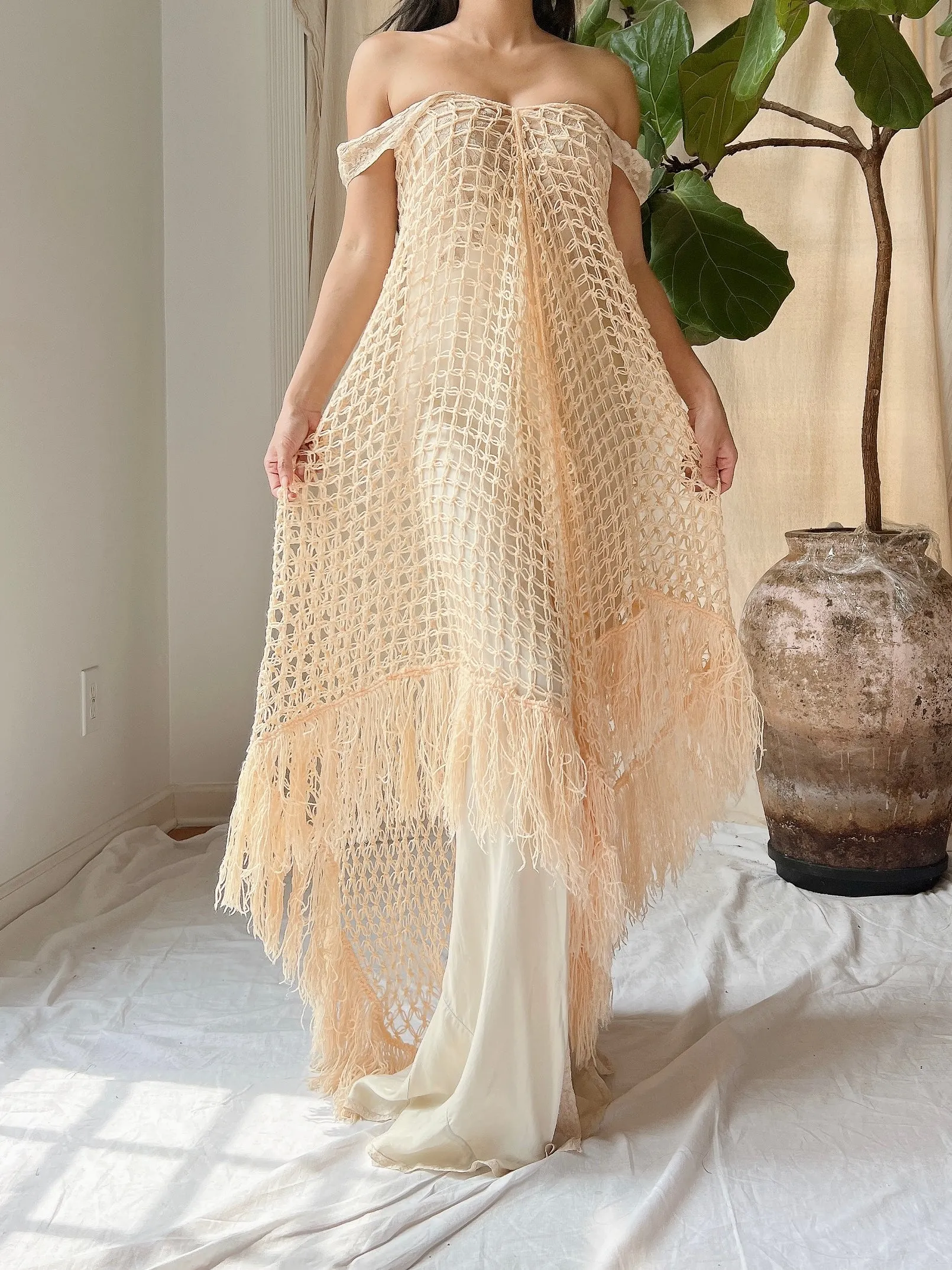 Vintage Light Peach Extra Large Shawl - OSFM