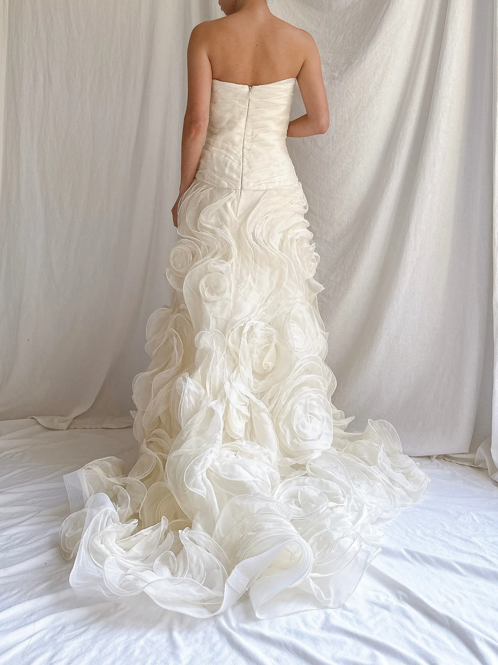 Vintage Monique Llhuilier Silk Organza Roses Gown - S