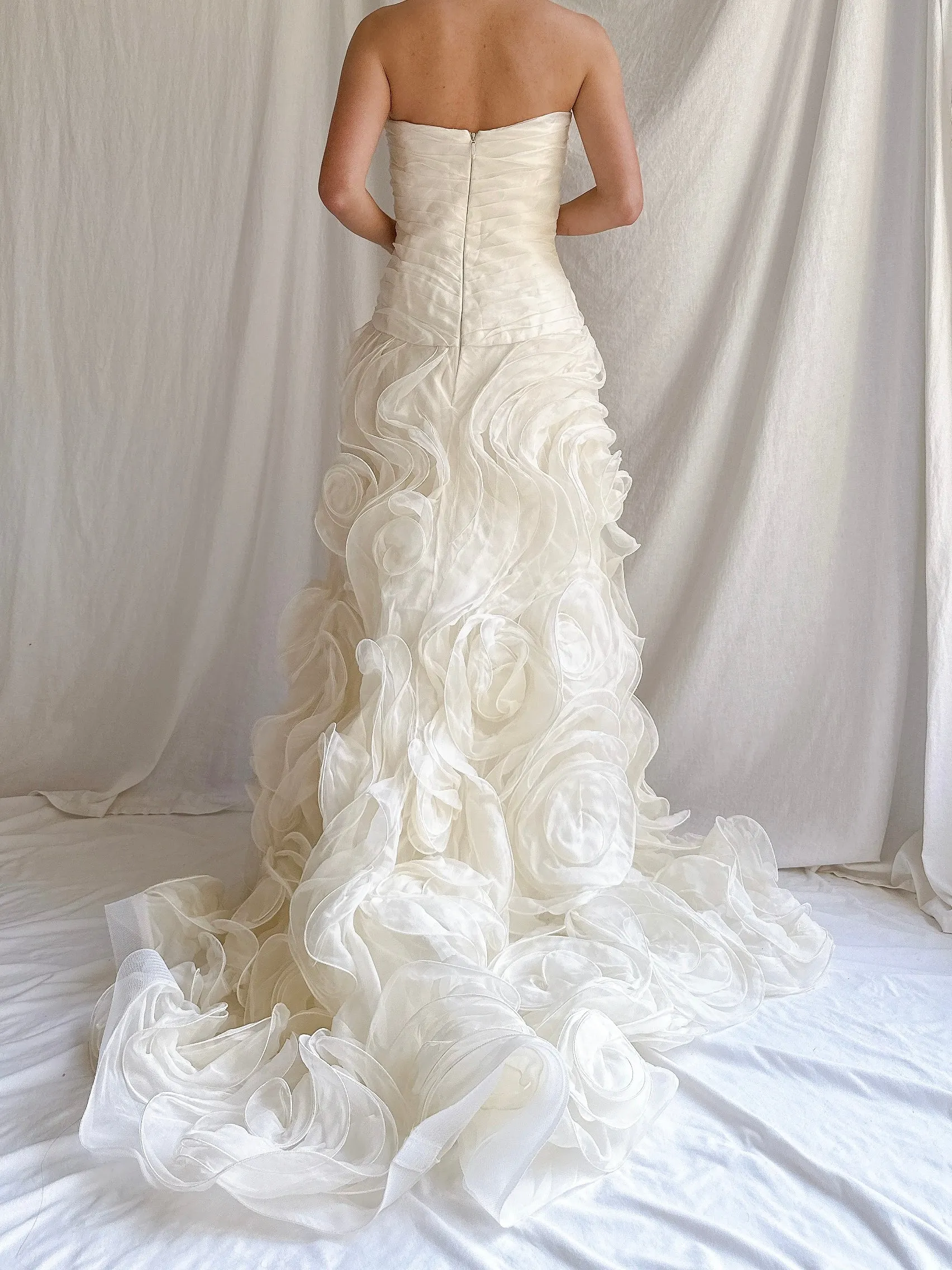 Vintage Monique Llhuilier Silk Organza Roses Gown - S