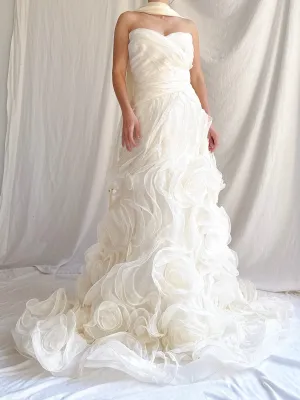 Vintage Monique Llhuilier Silk Organza Roses Gown - S
