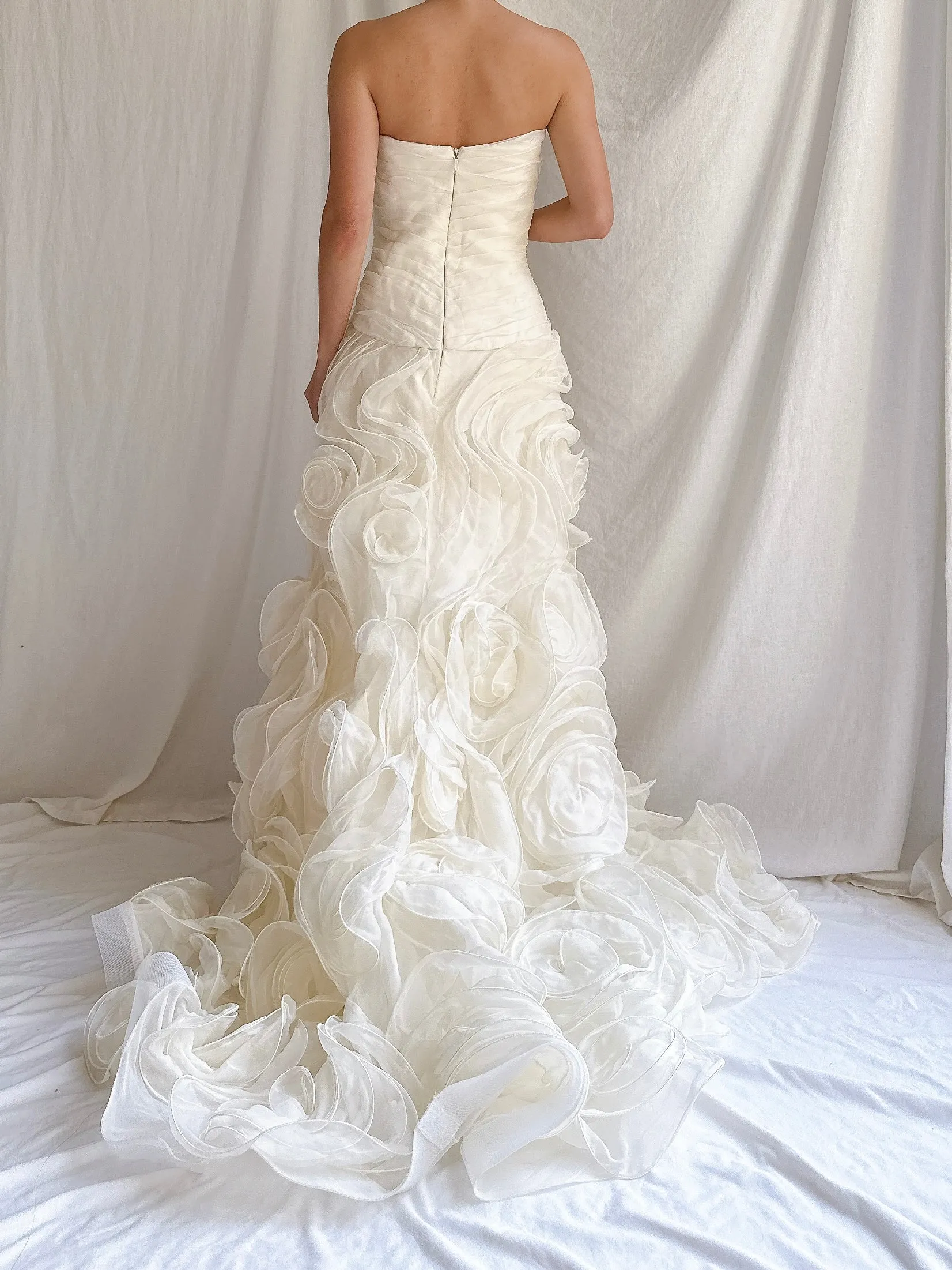 Vintage Monique Llhuilier Silk Organza Roses Gown - S