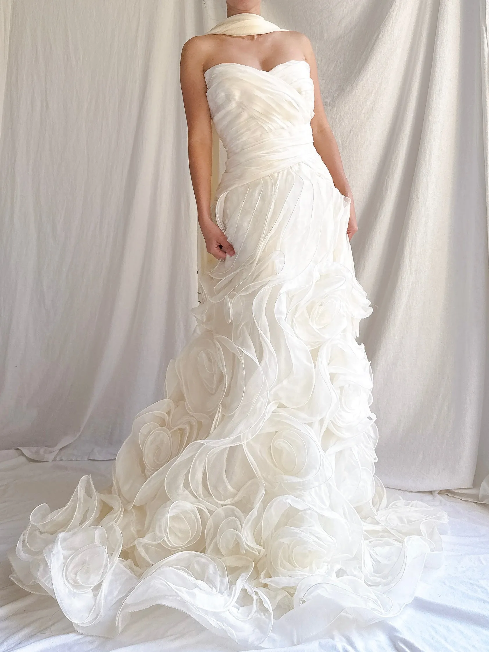 Vintage Monique Llhuilier Silk Organza Roses Gown - S