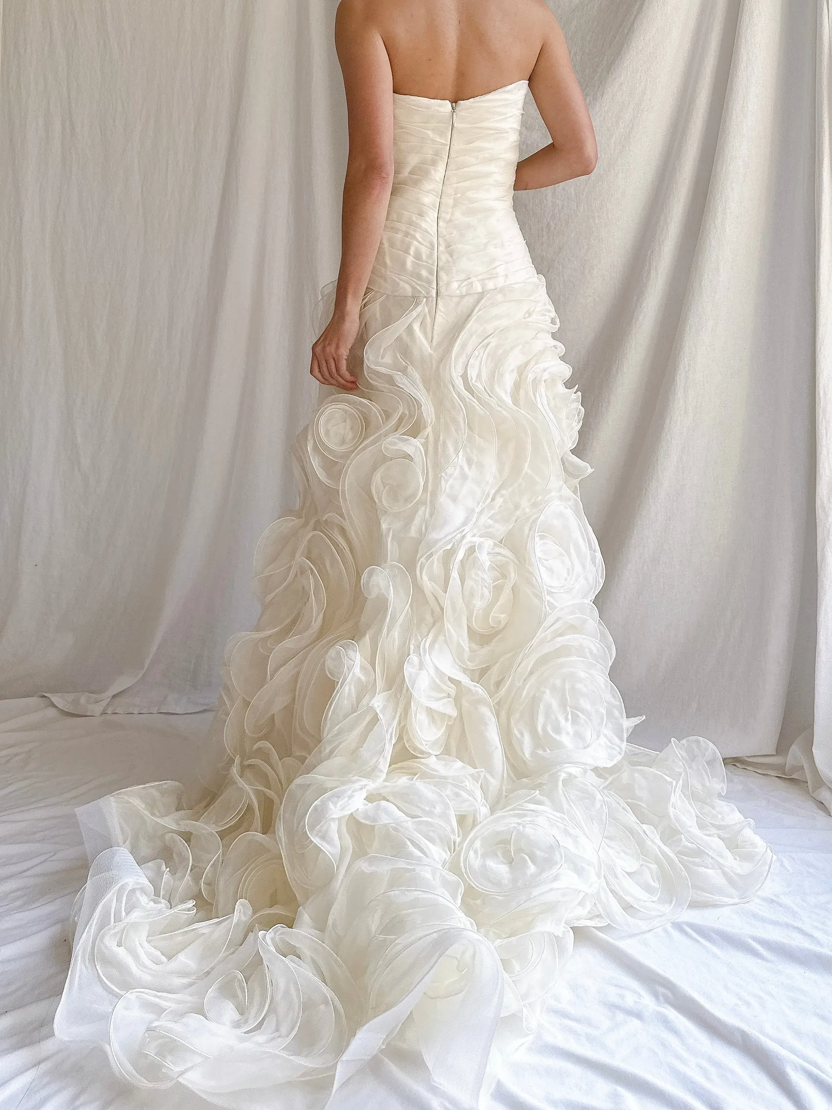 Vintage Monique Llhuilier Silk Organza Roses Gown - S