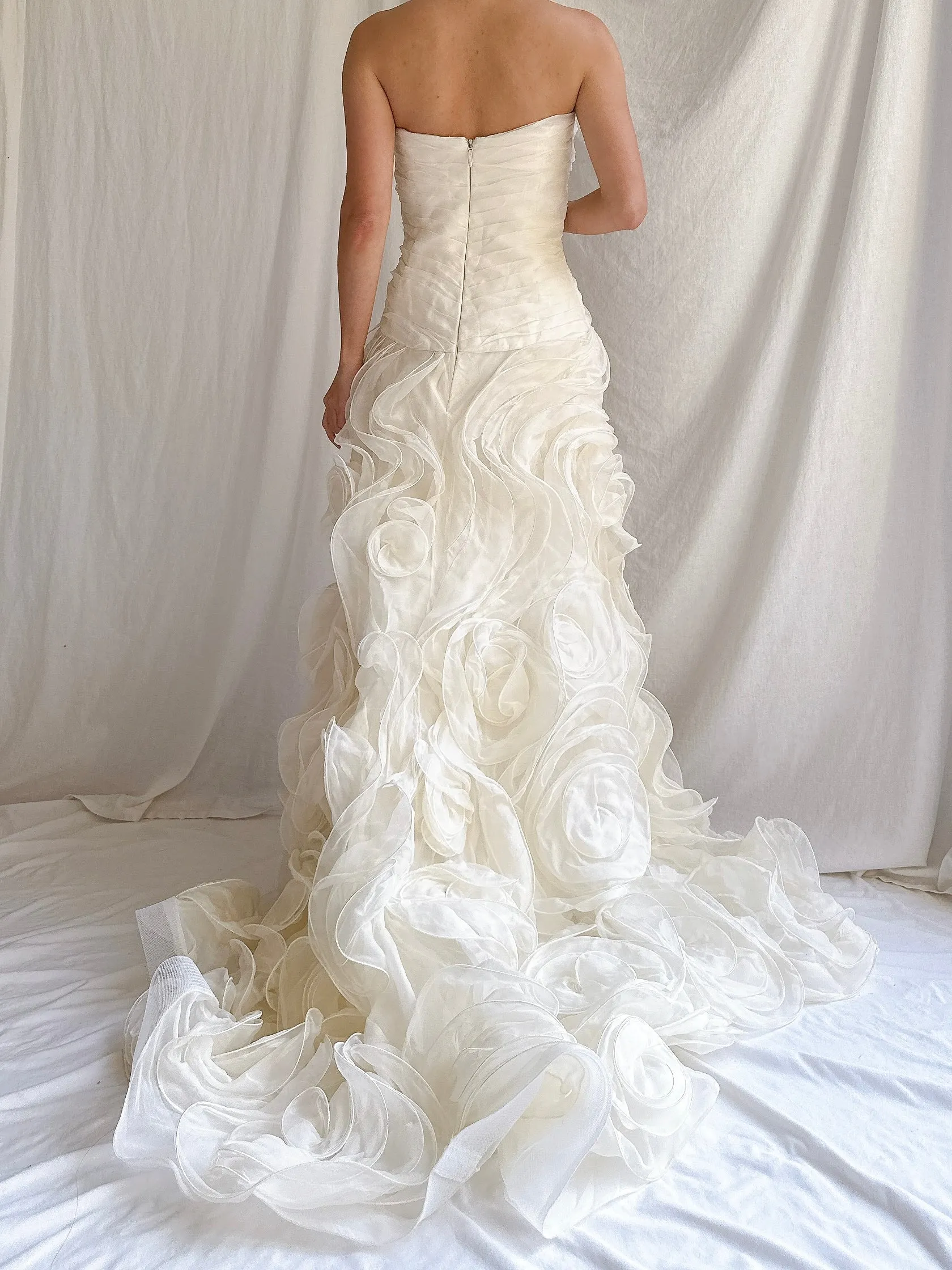 Vintage Monique Llhuilier Silk Organza Roses Gown - S