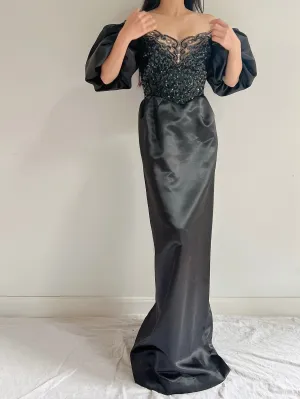 Vintage Puff Sleeve Satin Gown - XS/S