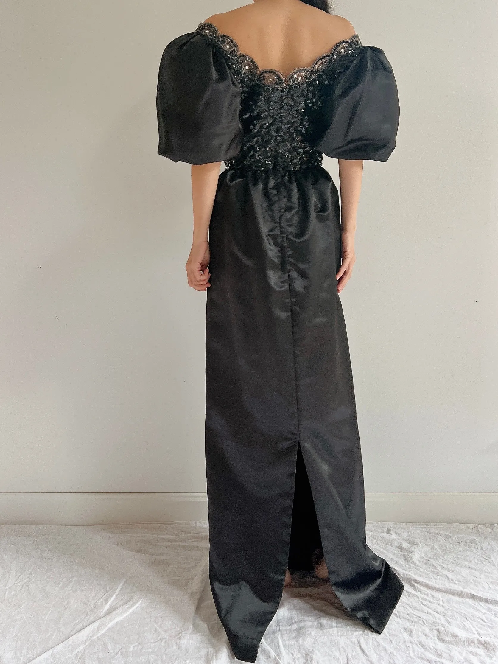Vintage Puff Sleeve Satin Gown - XS/S