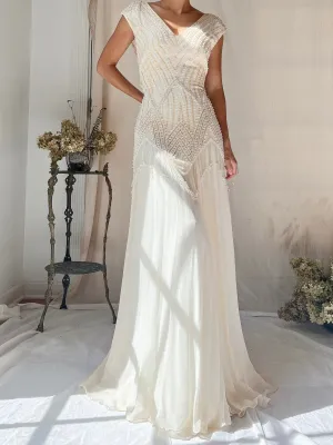 Vintage Silk Chiffon Pearl Fringe Dress - M(US 6/8)