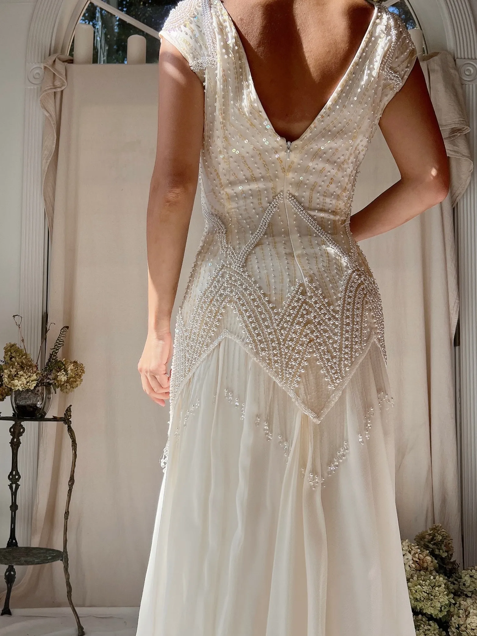 Vintage Silk Chiffon Pearl Fringe Dress - M(US 6/8)