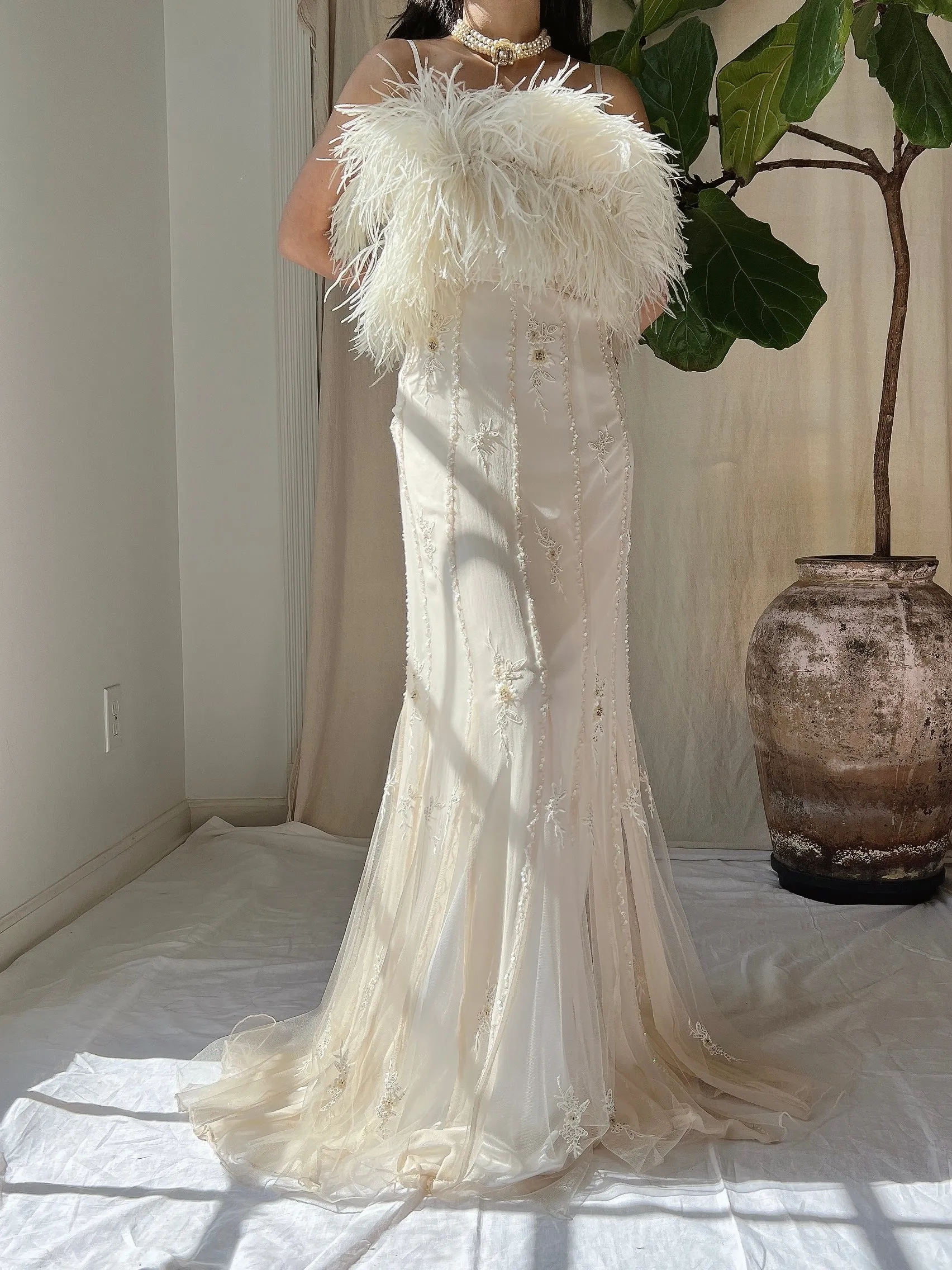 Vintage Silk Feather Dress - S/M