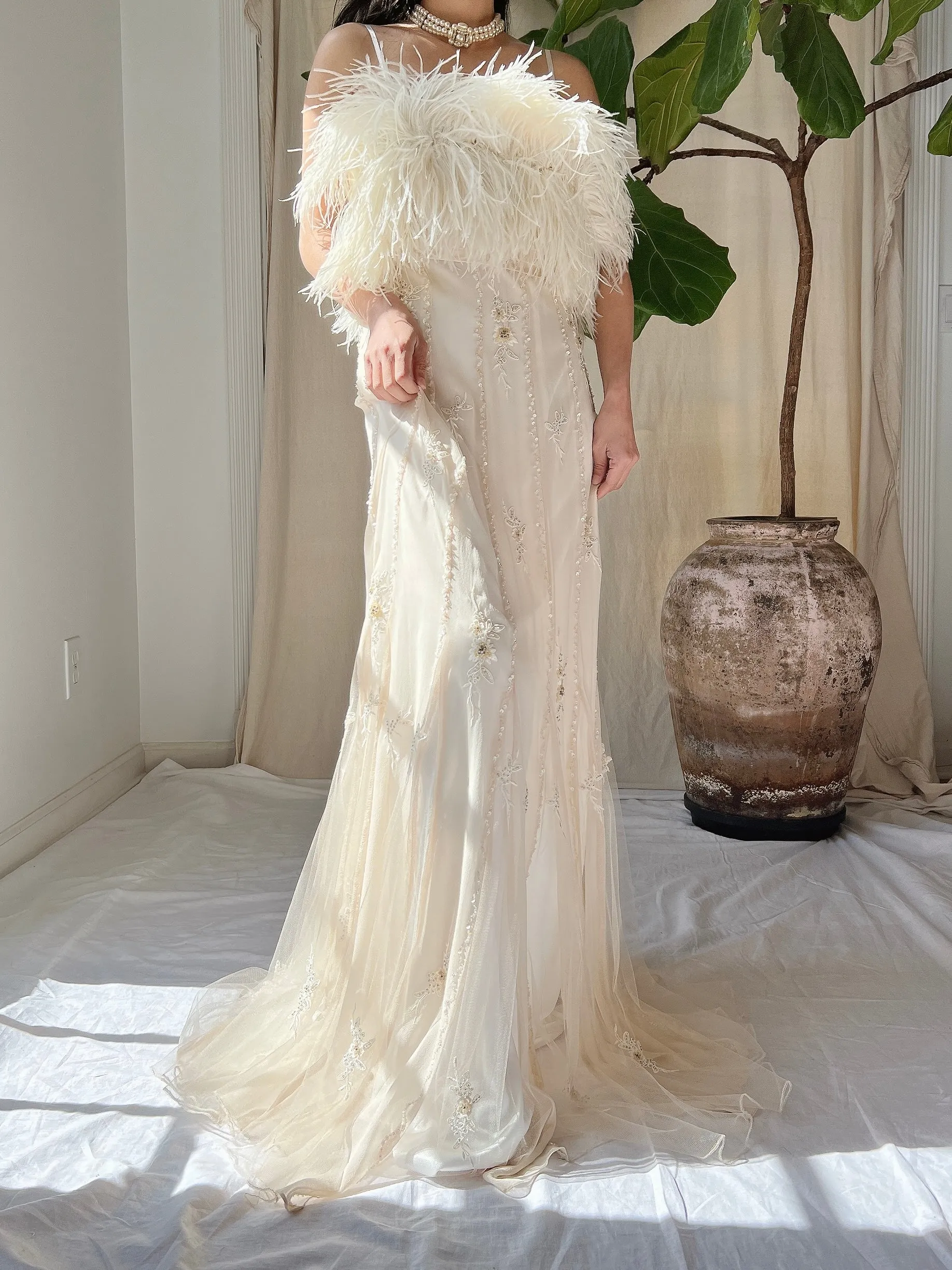 Vintage Silk Feather Dress - S/M