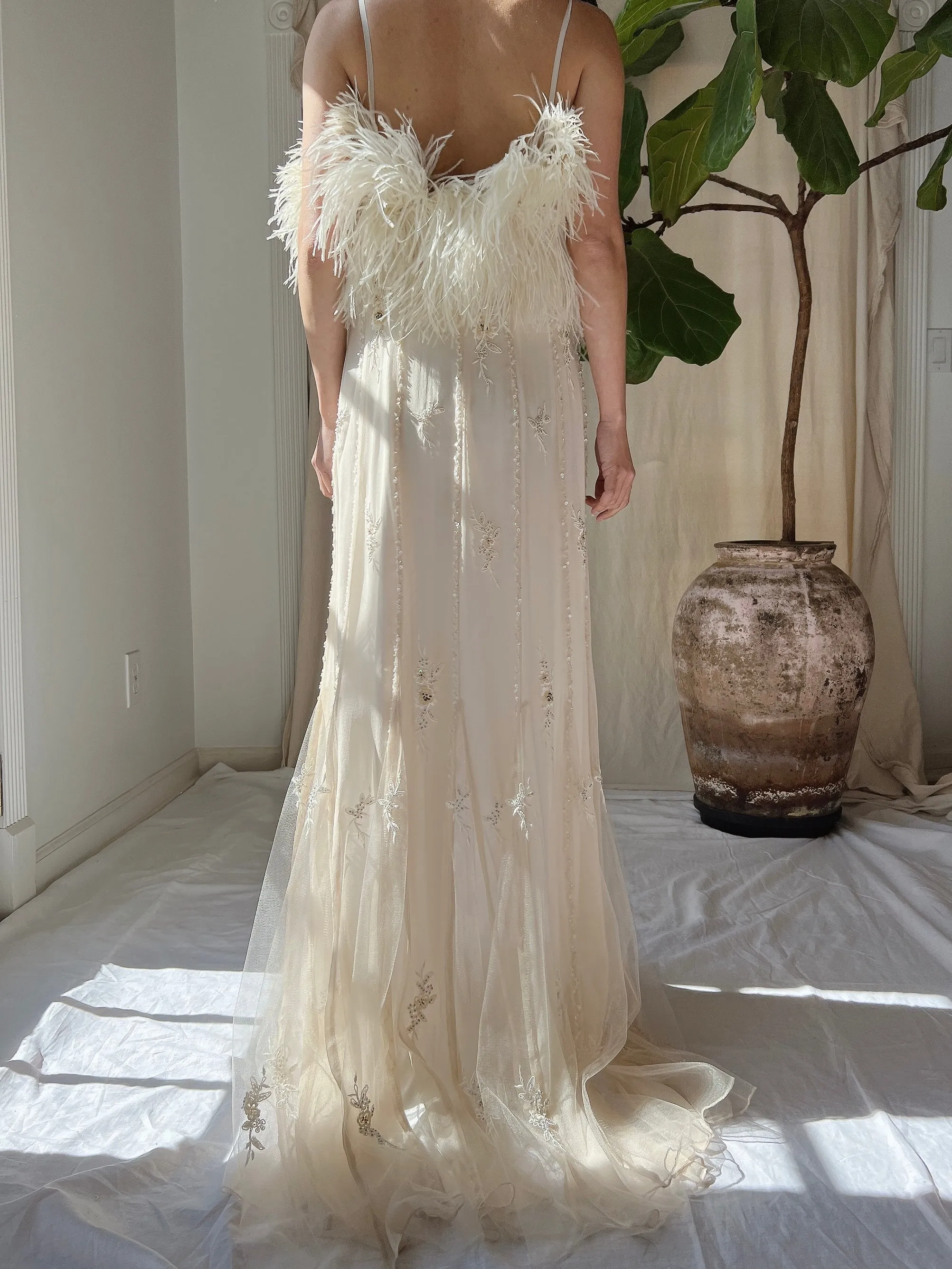 Vintage Silk Feather Dress - S/M