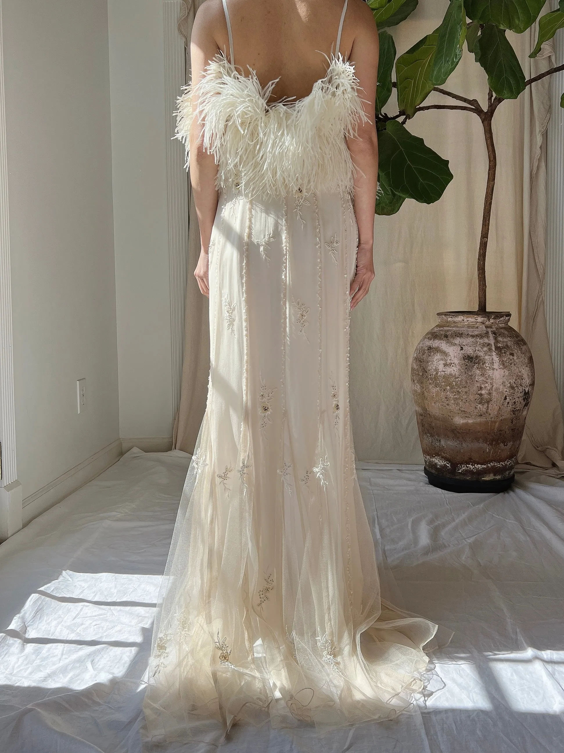 Vintage Silk Feather Dress - S/M