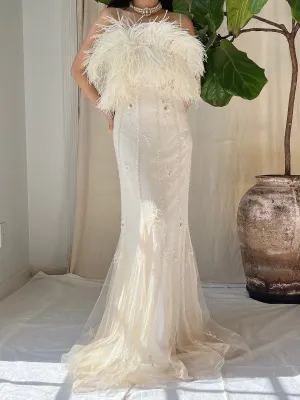 Vintage Silk Feather Dress - S/M