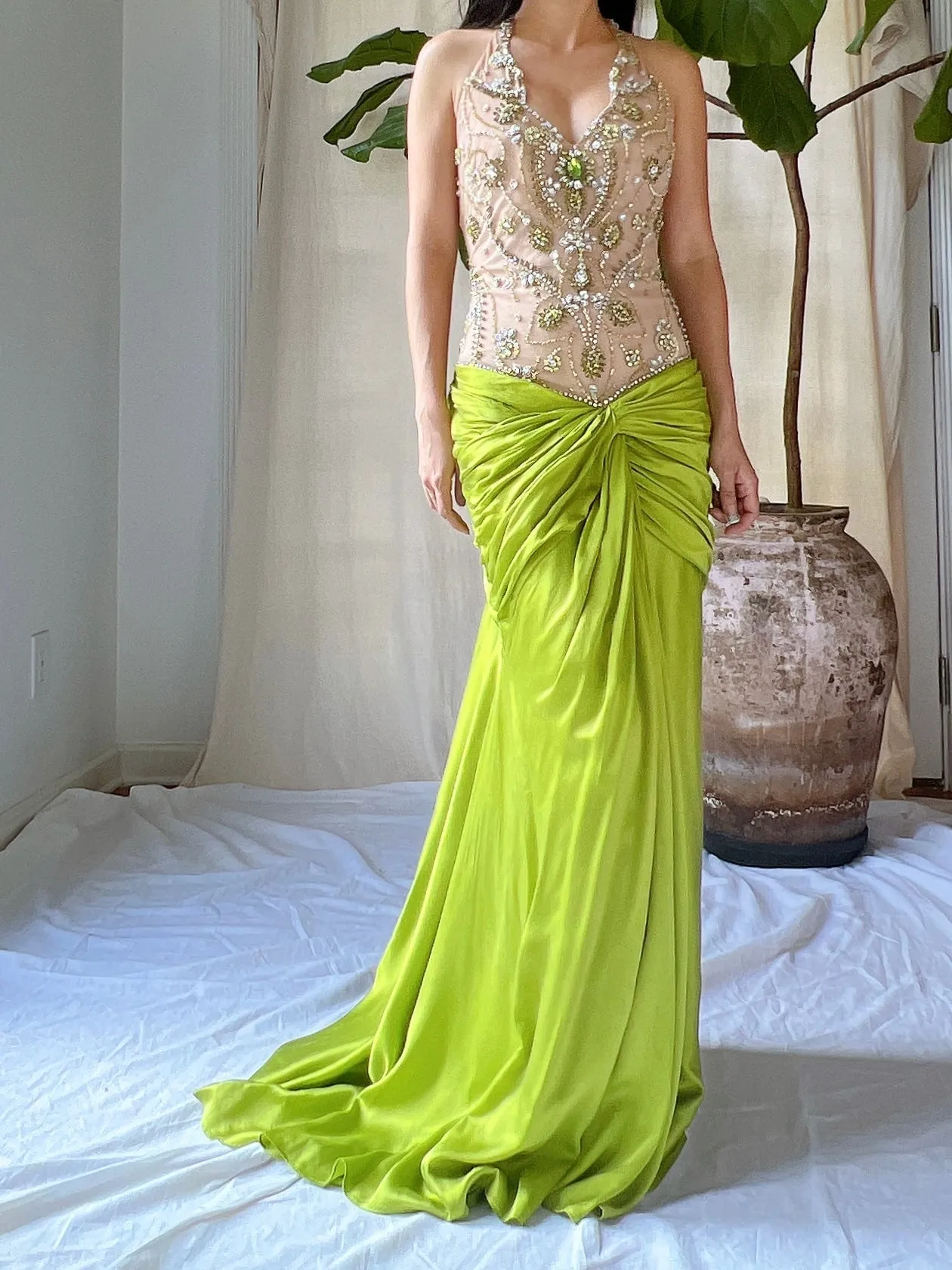 Vintage Silk Illusion Chartreuse Gown - M/8