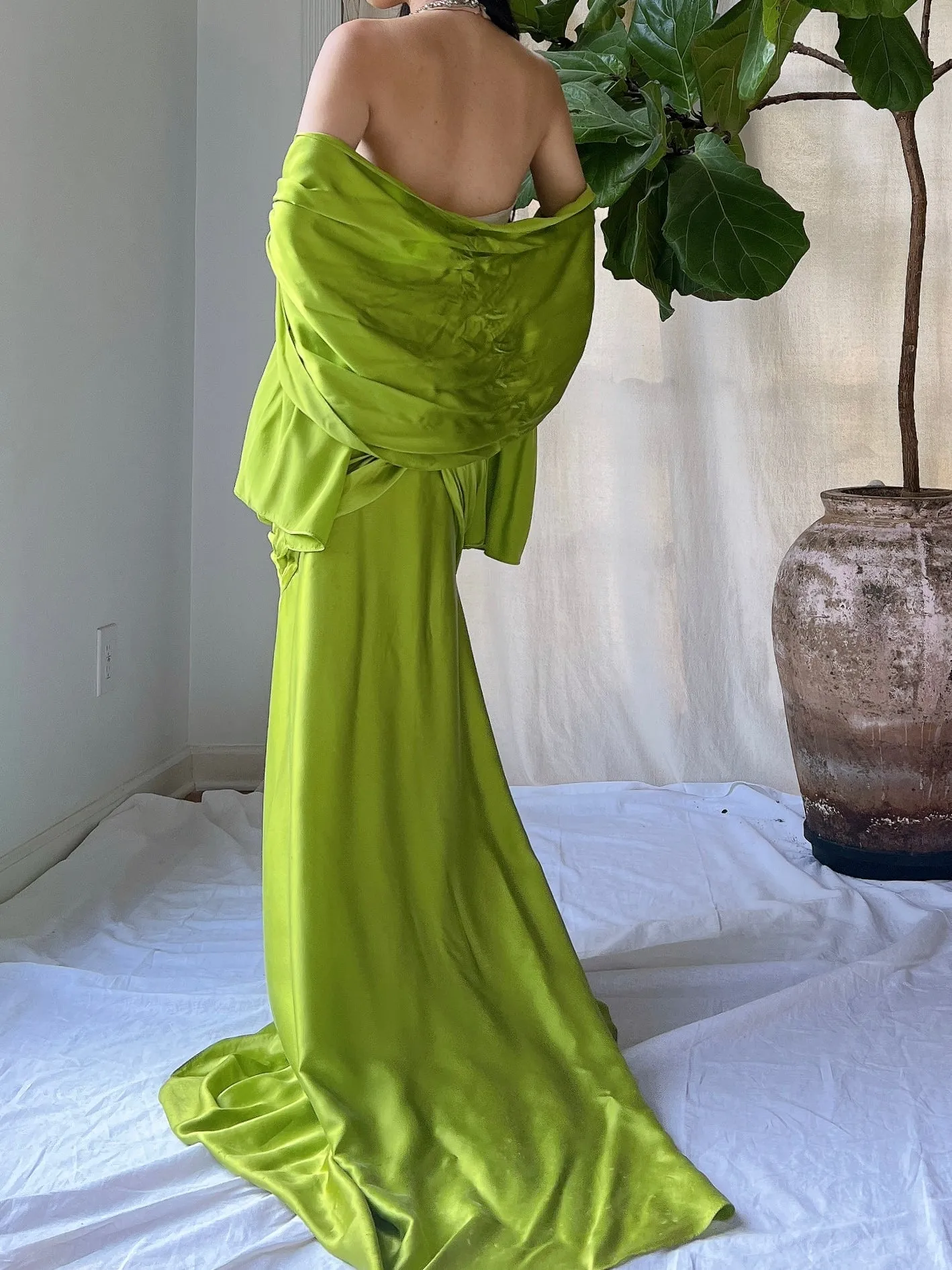 Vintage Silk Illusion Chartreuse Gown - M/8