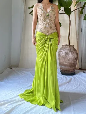 Vintage Silk Illusion Chartreuse Gown - M/8