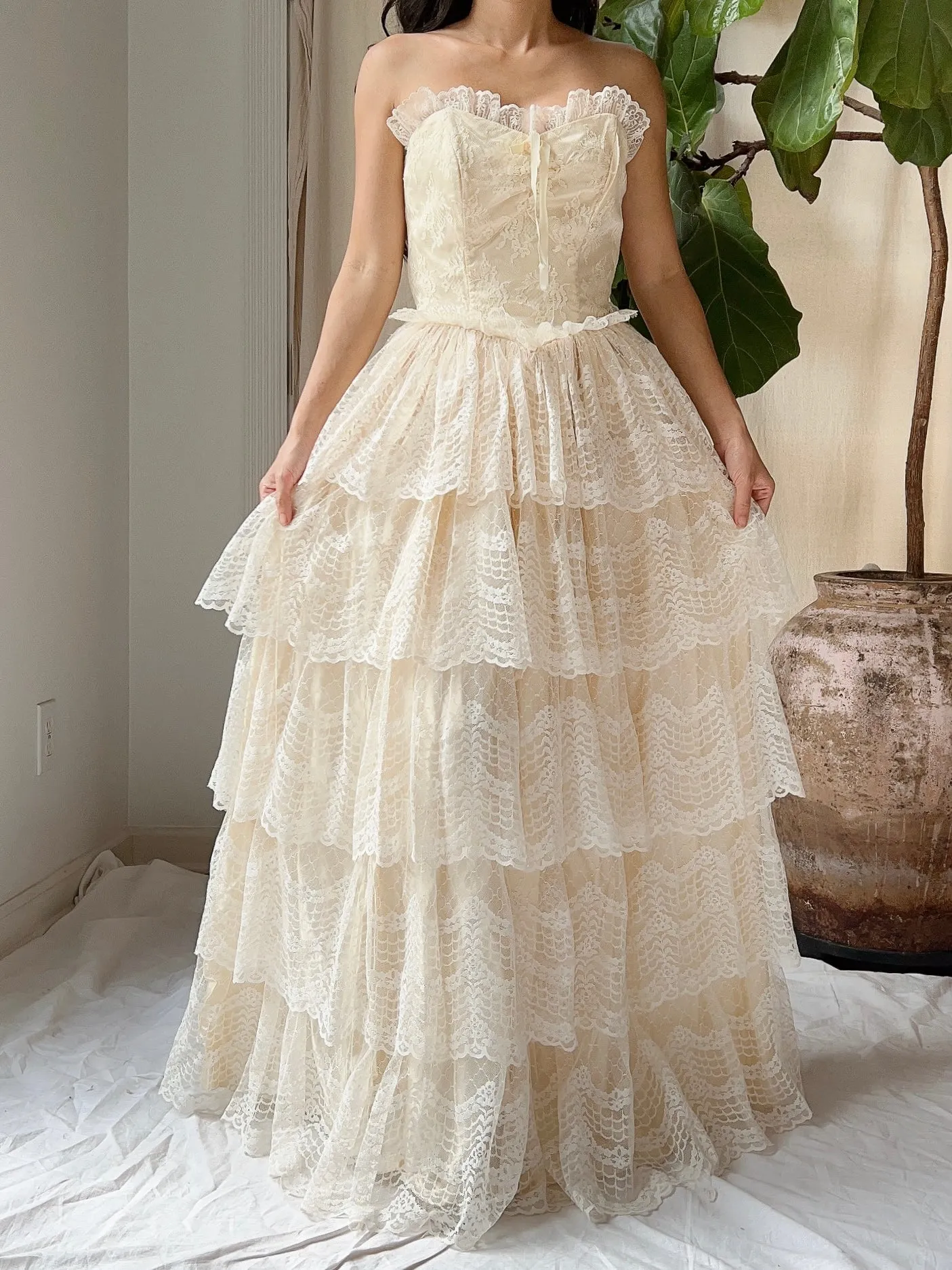 Vintage Tiered Strapless Dress - XS