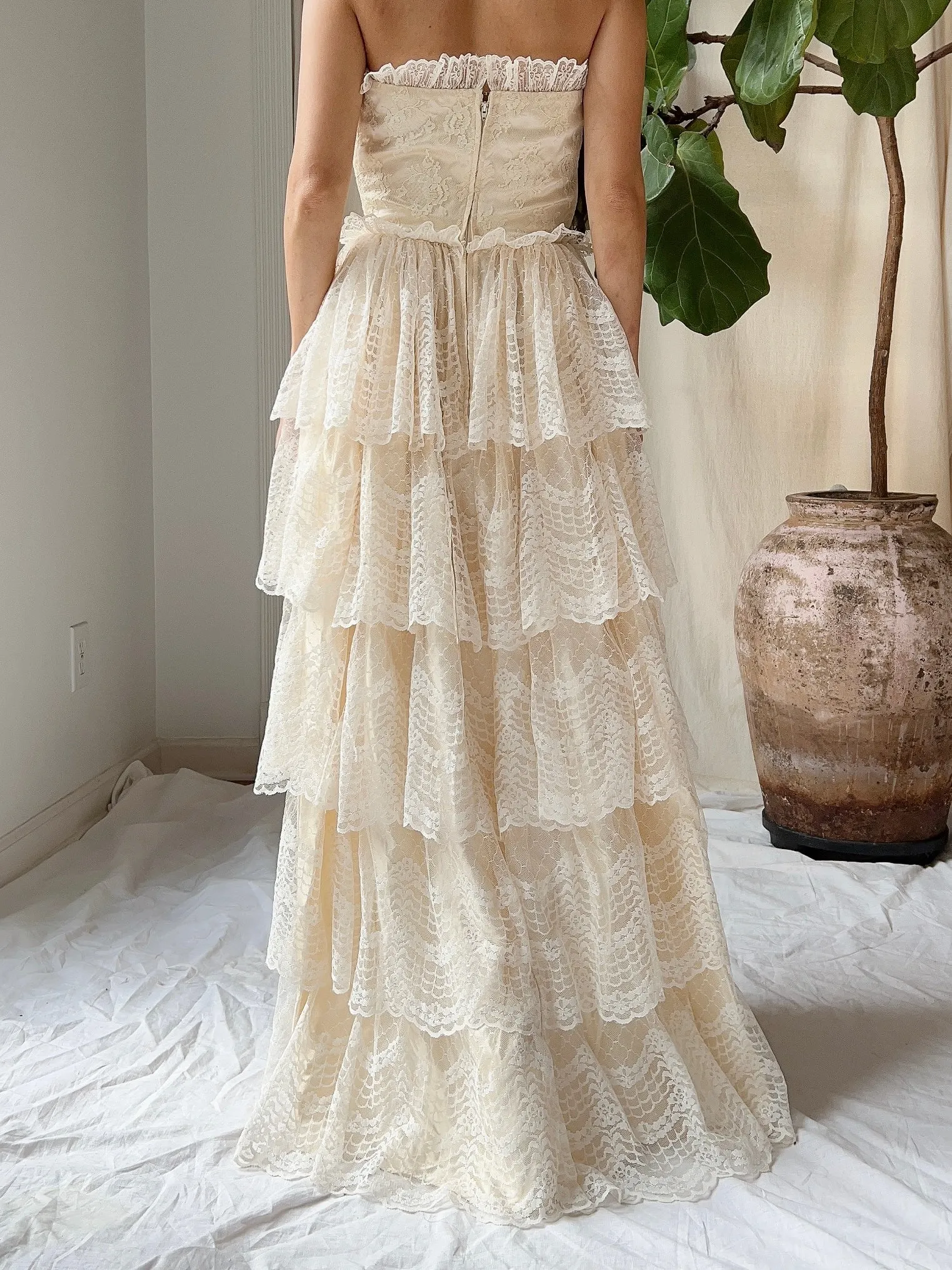 Vintage Tiered Strapless Dress - XS