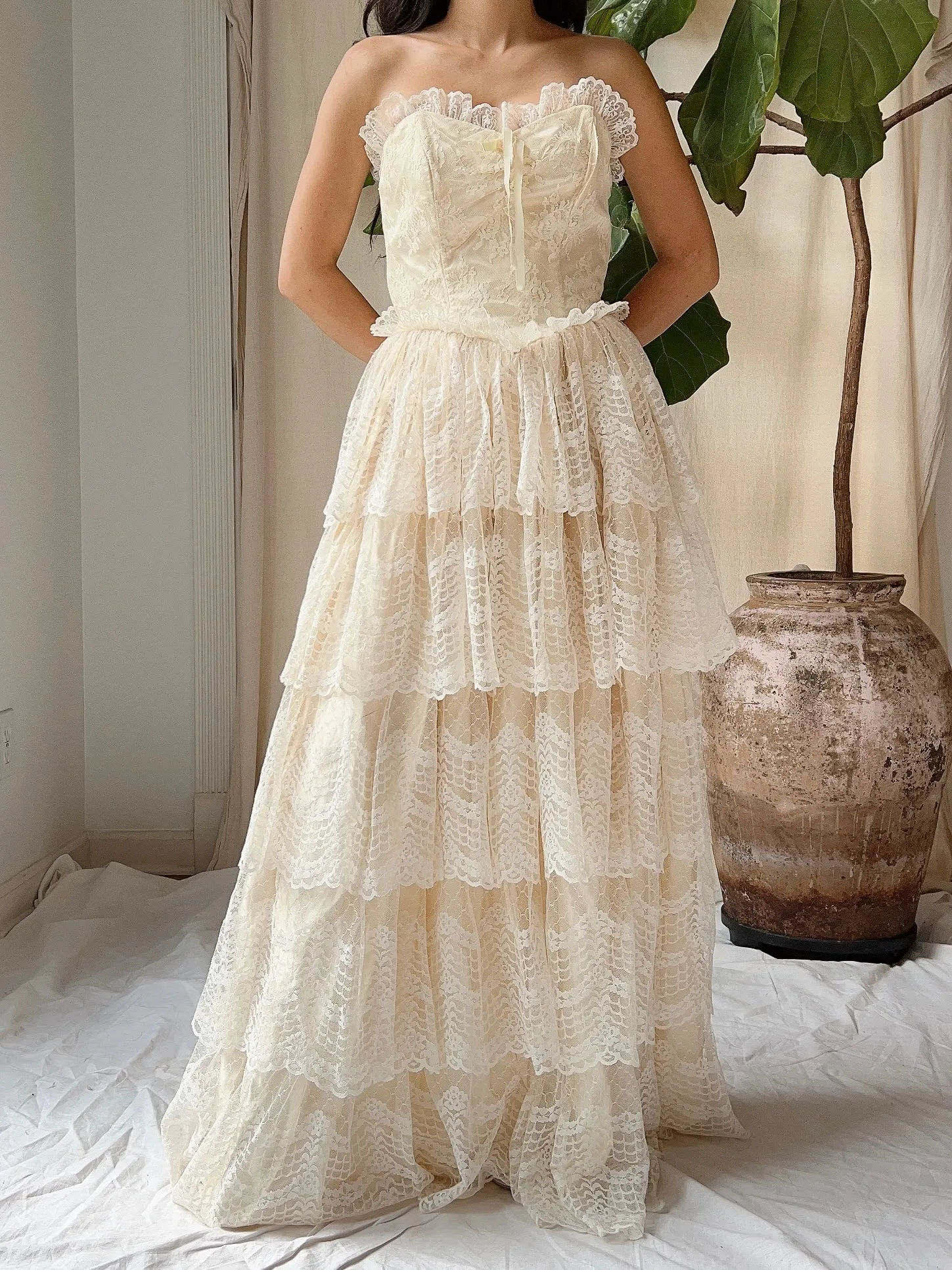 Vintage Tiered Strapless Dress - XS