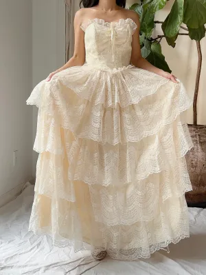 Vintage Tiered Strapless Dress - XS