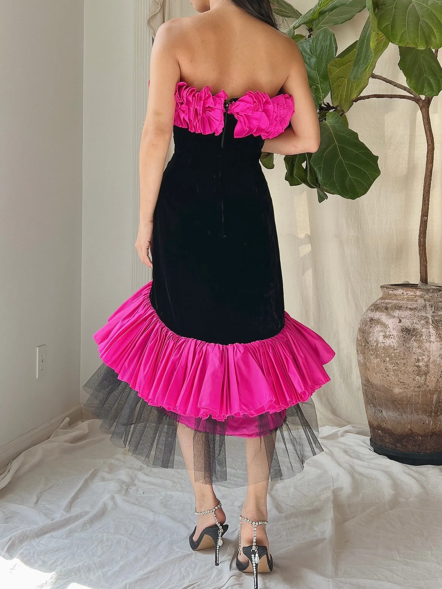 Vintage Velvet Victor Costa Ruffle Dress - M/8