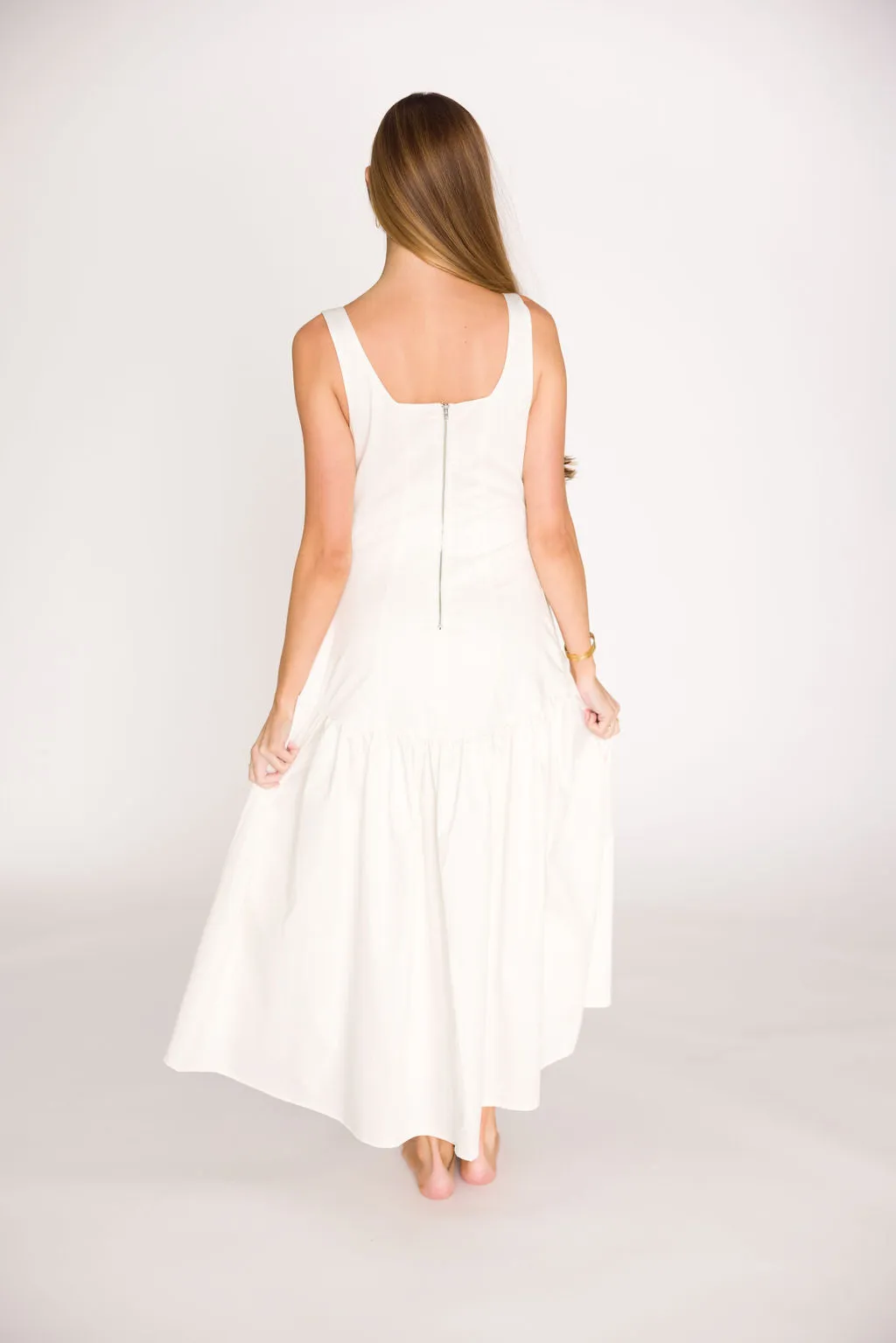 Violet Corset Style Drop Waist Midi Dress in Off-White