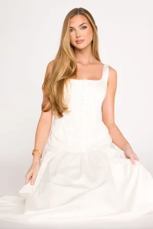 Violet Corset Style Drop Waist Midi Dress in Off-White