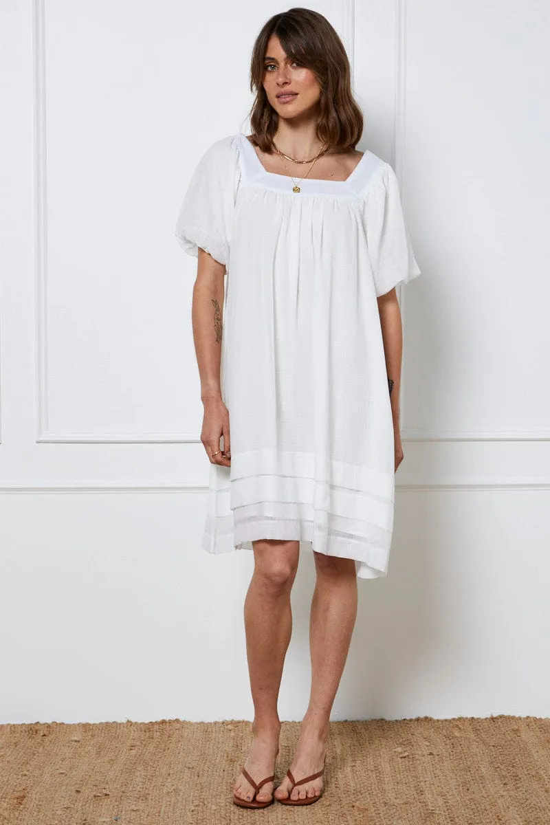 White A Line Dress Short Sleeve Round Neck