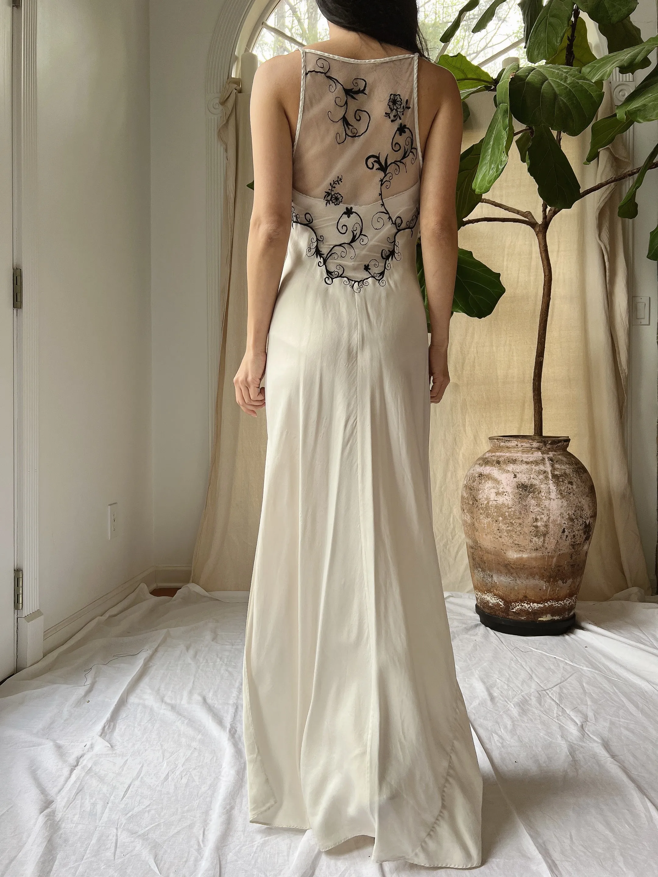 Y2K Silk Embroidered Slip - M