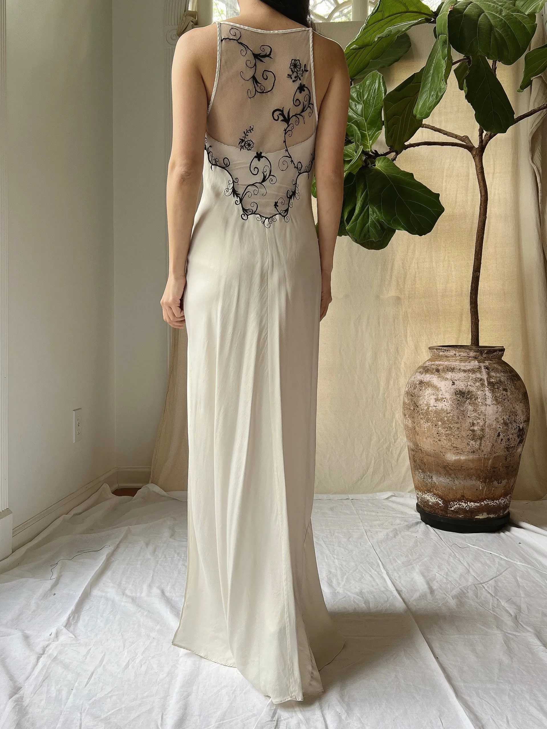 Y2K Silk Embroidered Slip - M