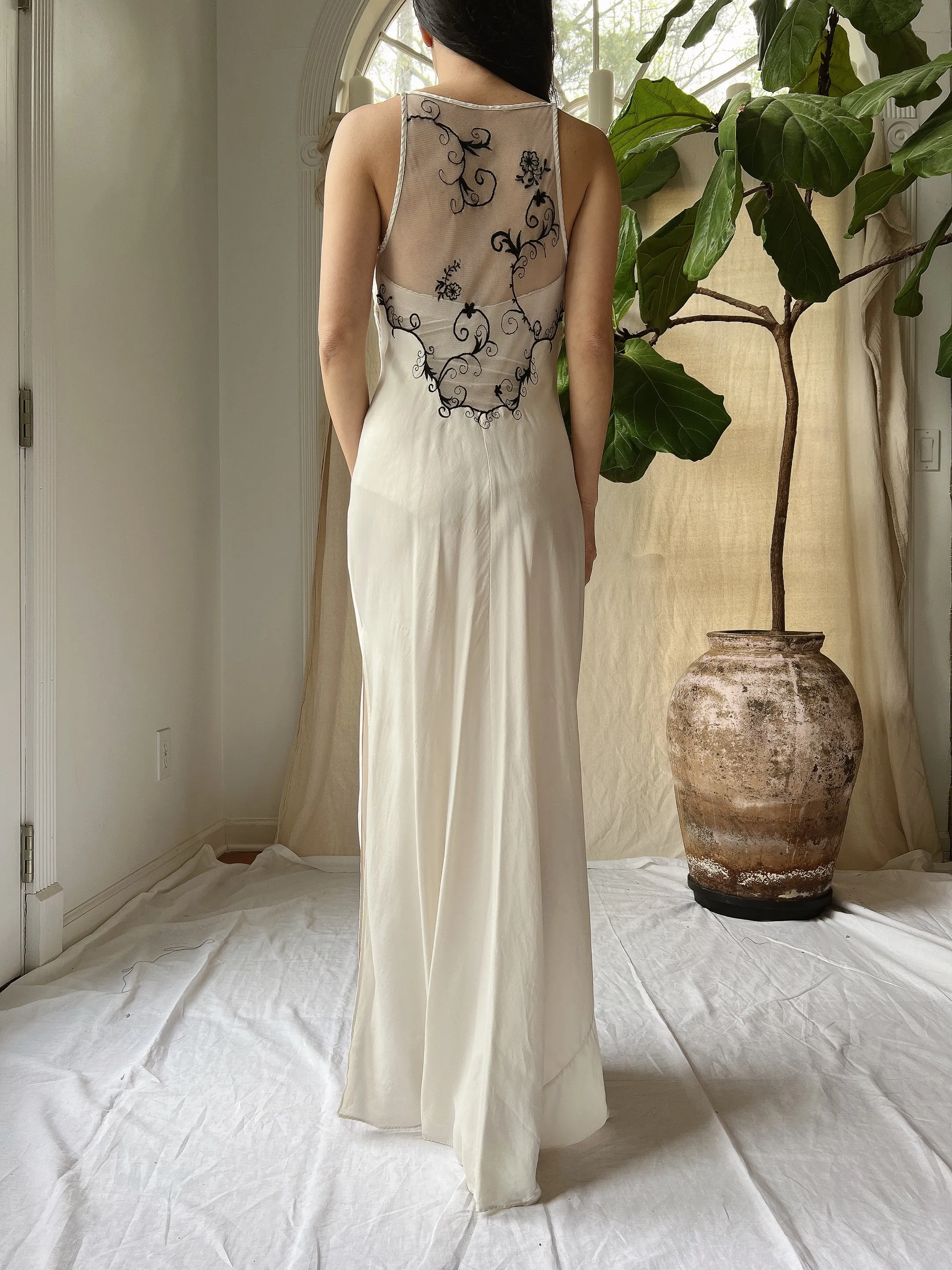 Y2K Silk Embroidered Slip - M