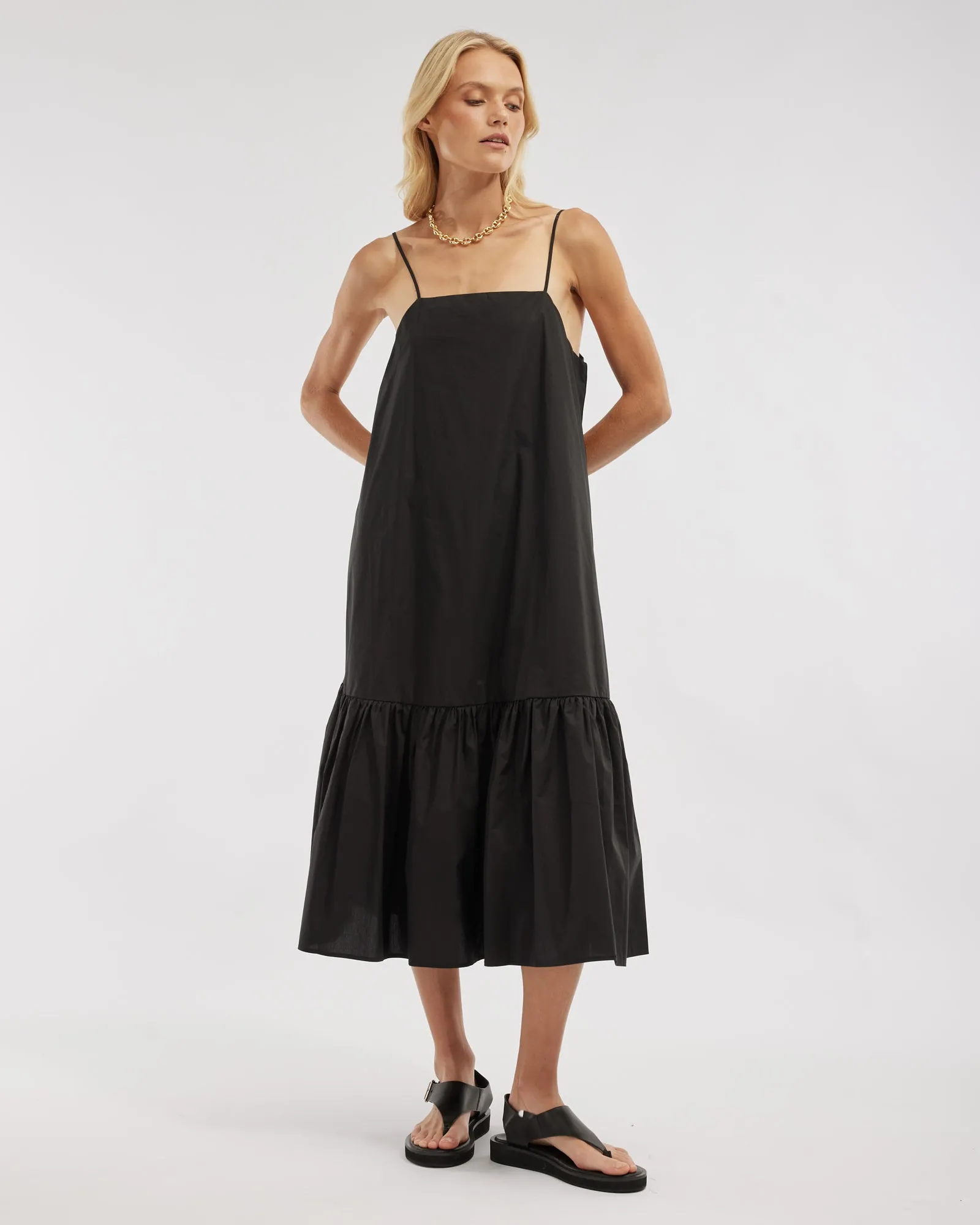 Zadie Poplin Midi Dress - Black