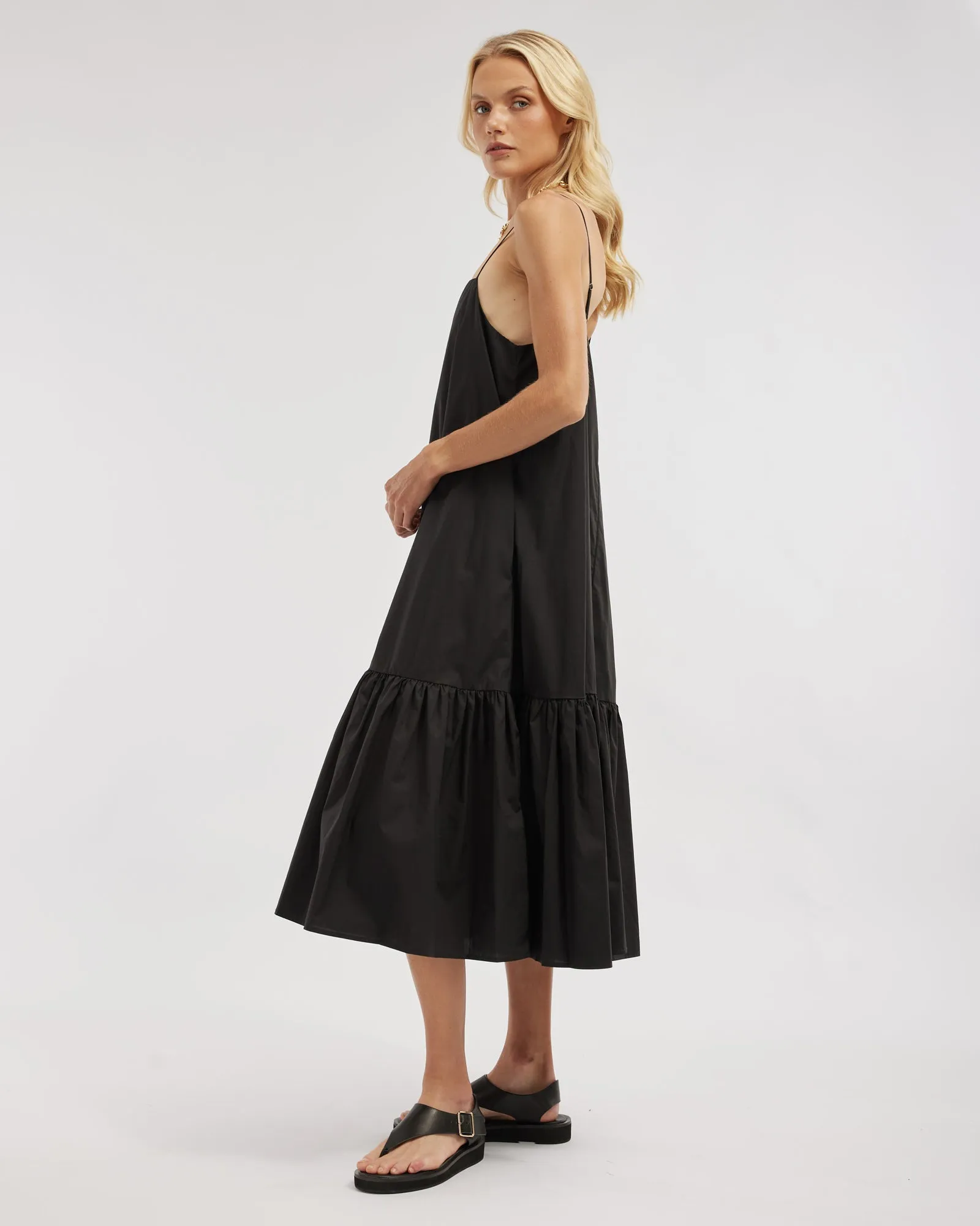 Zadie Poplin Midi Dress - Black