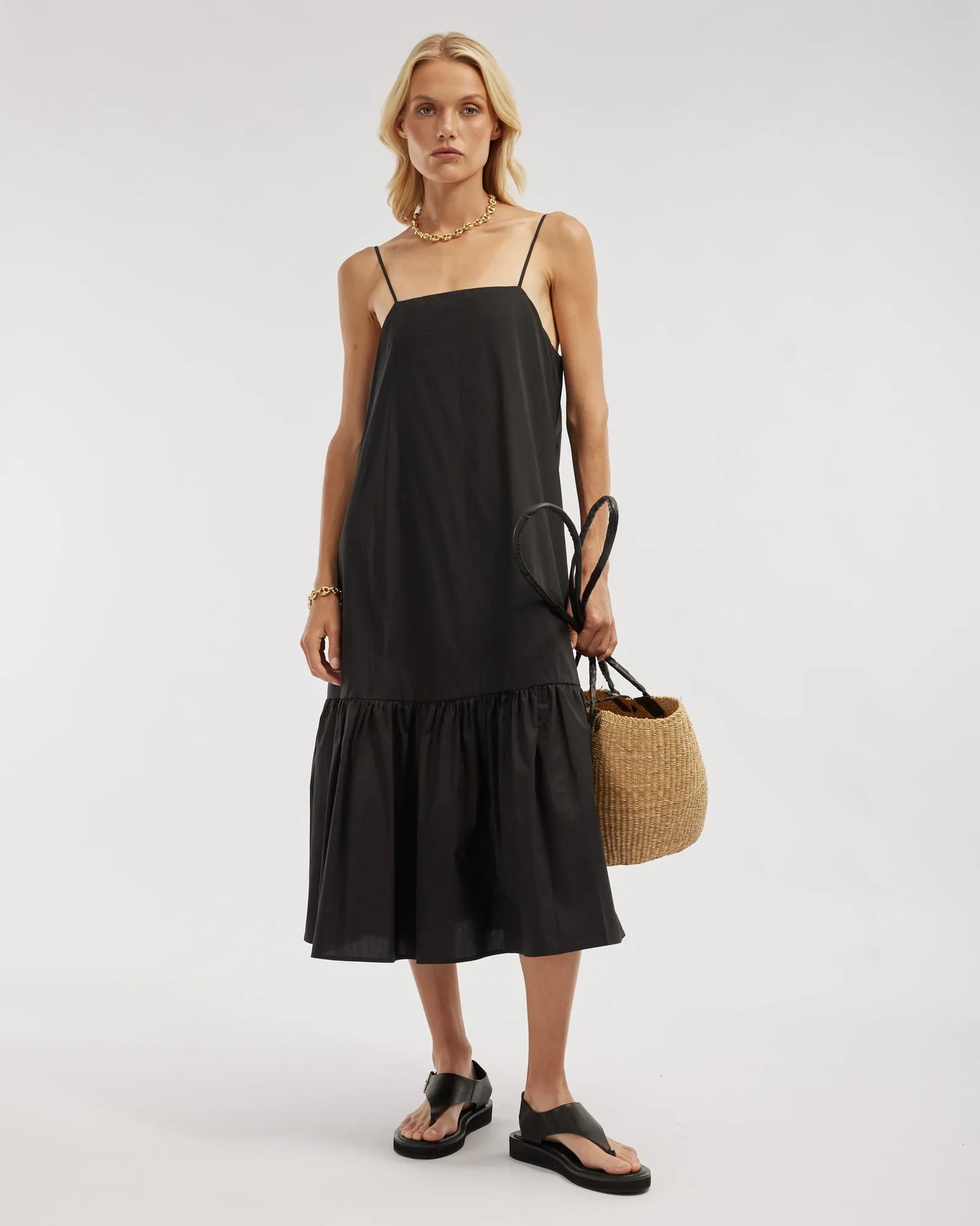 Zadie Poplin Midi Dress - Black