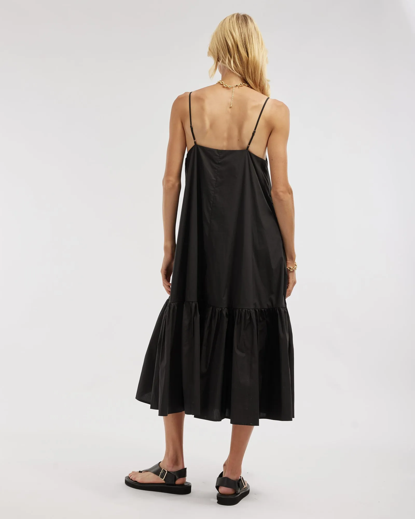Zadie Poplin Midi Dress - Black