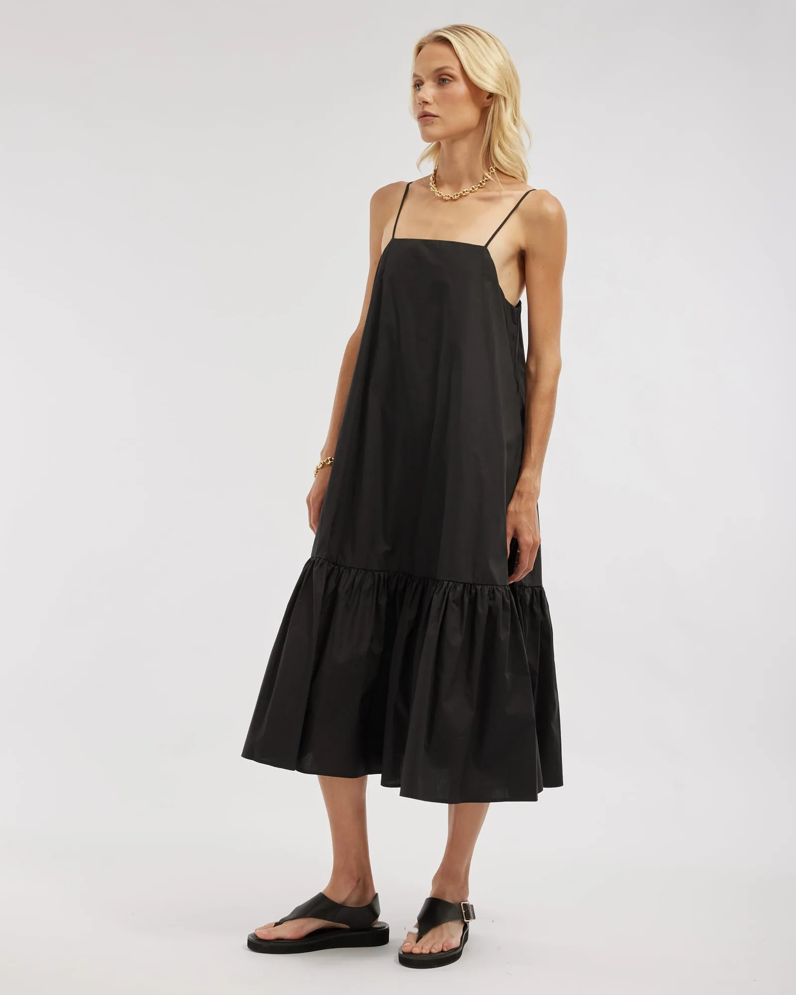 Zadie Poplin Midi Dress - Black